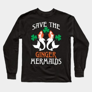 Save The Ginger Mermaids Redhead Mermaid Shamrock Art Long Sleeve T-Shirt